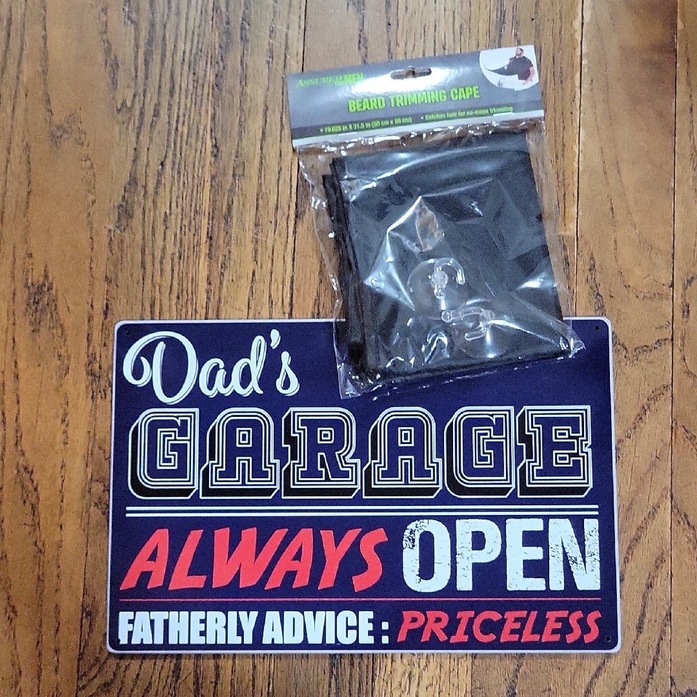 Beard Trimming Cape and Dad's Garage Sign
